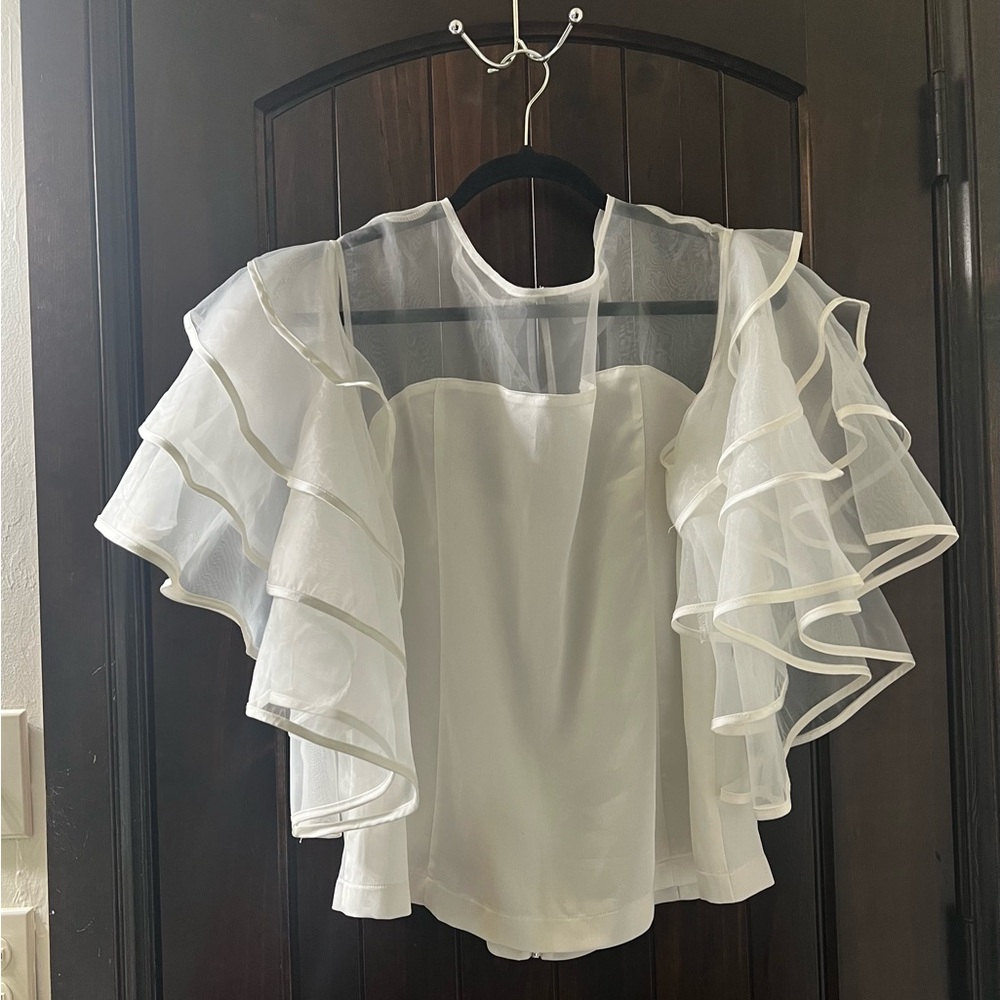 White Asymmetrical Ruffled Blouse